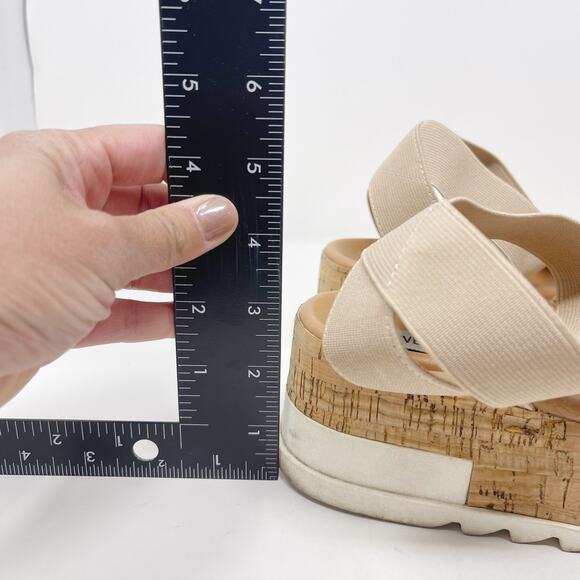 Steve Madden Size 9 Cream Bandi Flatform Sandals Strappy Elasticized Stacked - Picture 11 of 13